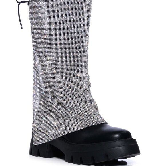BLOOMFIELD RHINSTONE CRYSTAL BLING CHAINMAIL BOOTS - BLACK 7 - Picture 3 of 8